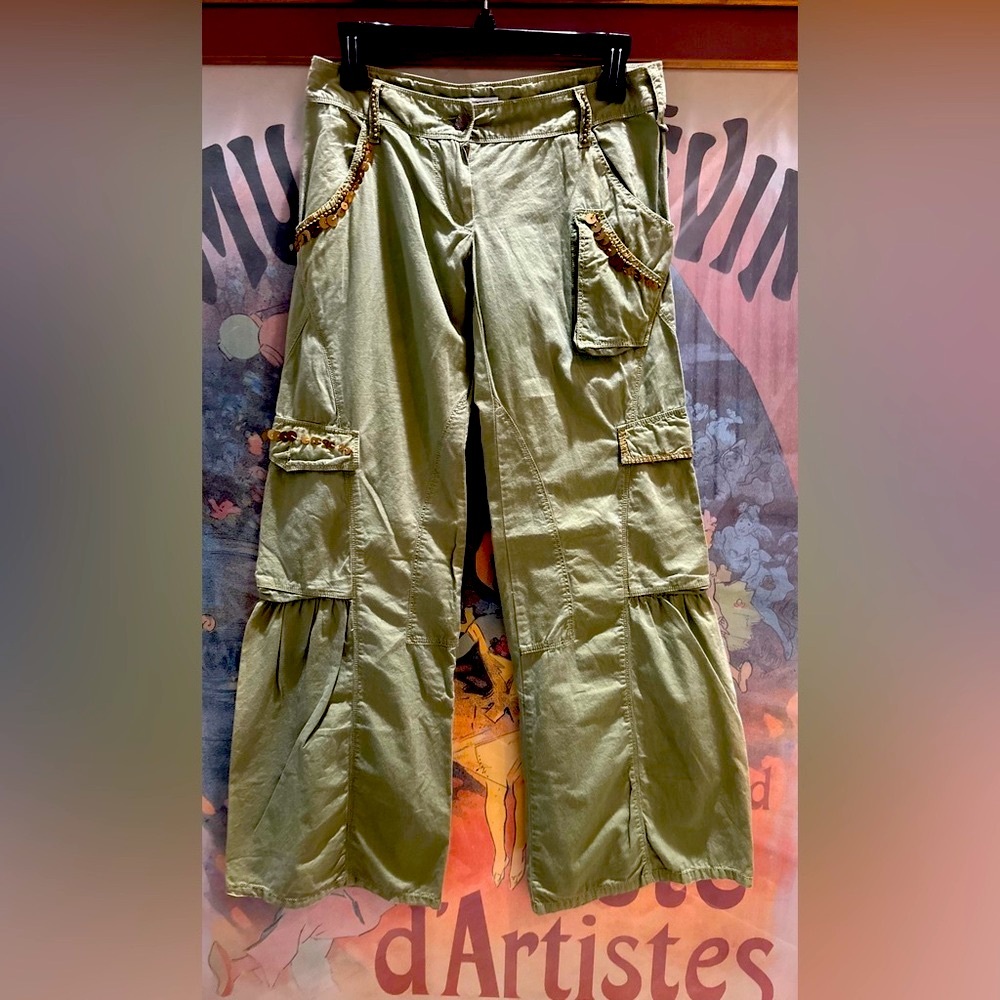 Y2K Girly Pop Sharagano Wide Leg Low Rise Cargo Pant - Picture 2 of 11